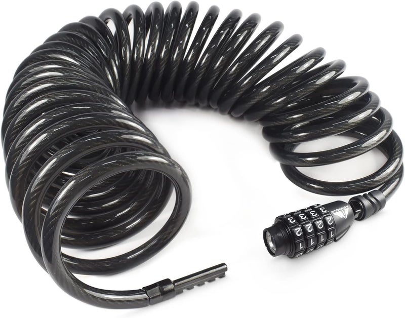 MARQUE Combination Bike Lock Cable- 3/8 inch (5FT, 10FT, 15FT, 25FT) Resettable Combination Lock, Anti-Theft Coiled Secutiry Cable for Bicycles, Kayaks, Paddle Boards, Gates and Outdoor Gear (25 FT) - Image 1